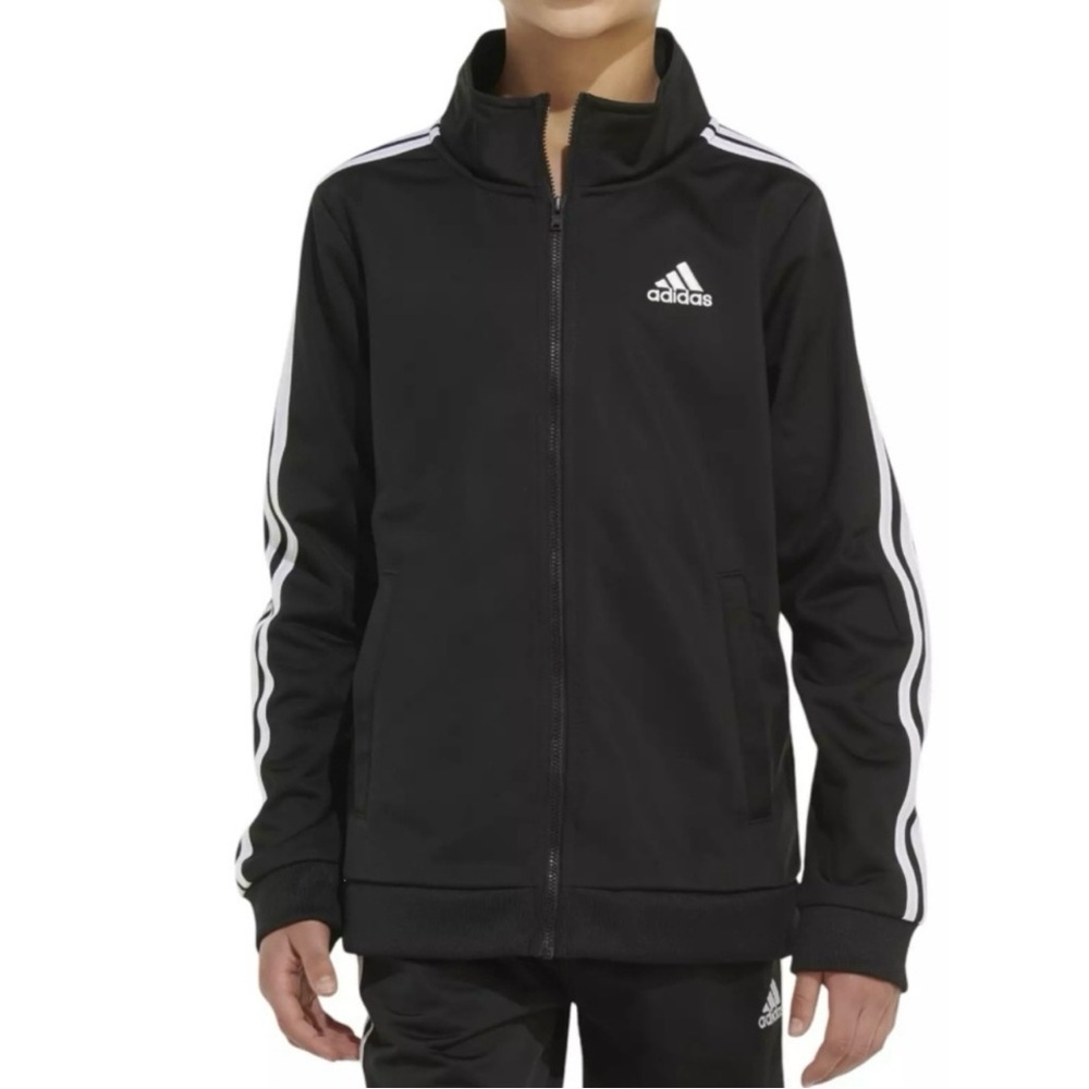 🔴 6/$25 SALE Adidas Boy’s Black Tricot Stripes Track Jacket EUC